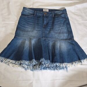 William‎ Rast Tiera Denim Mini Skirt Frayed Hem Blue Wash Size 28